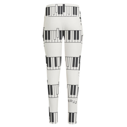 Piano Pattern Print High-Waisted Pocket Leggings
