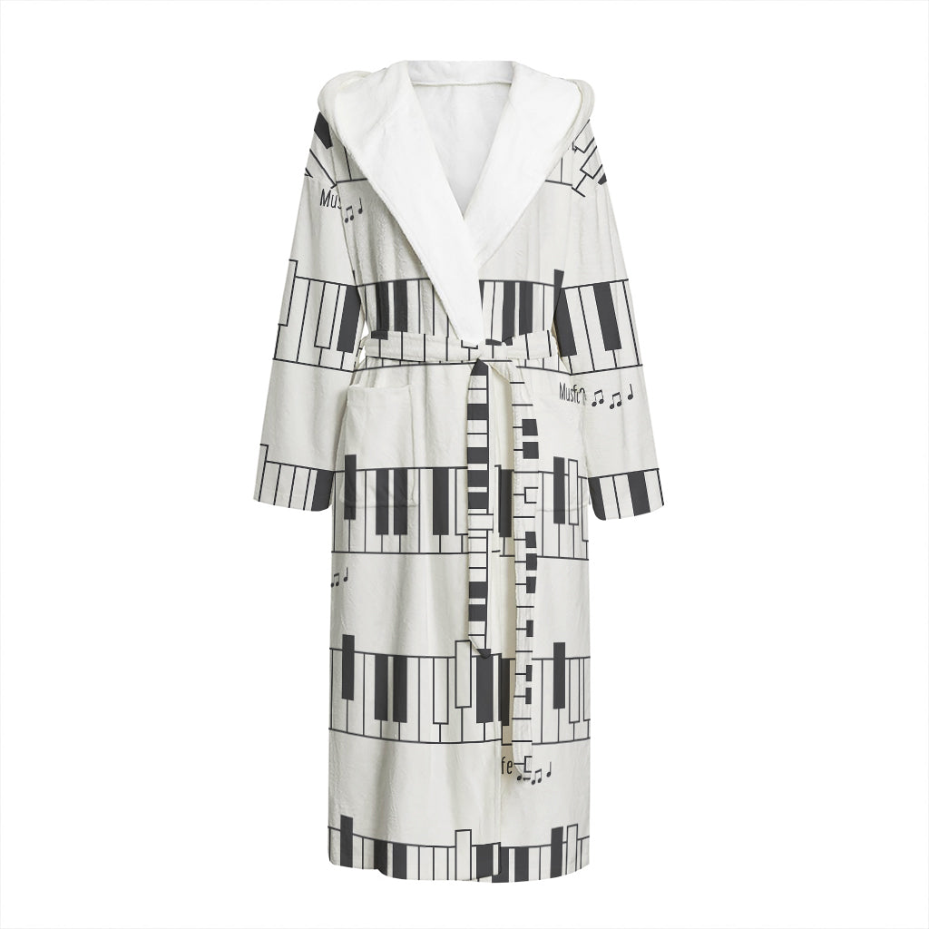 Piano Pattern Print Hooded Bathrobe