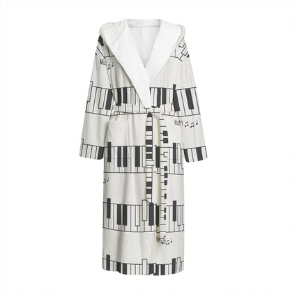 Piano Pattern Print Hooded Bathrobe