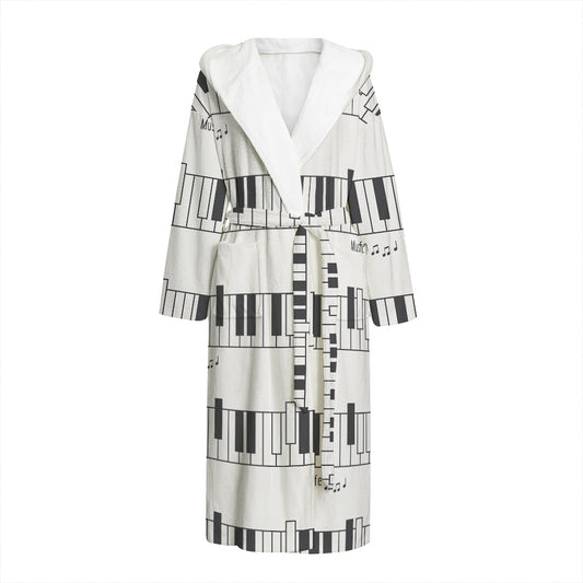 Piano Pattern Print Hooded Bathrobe