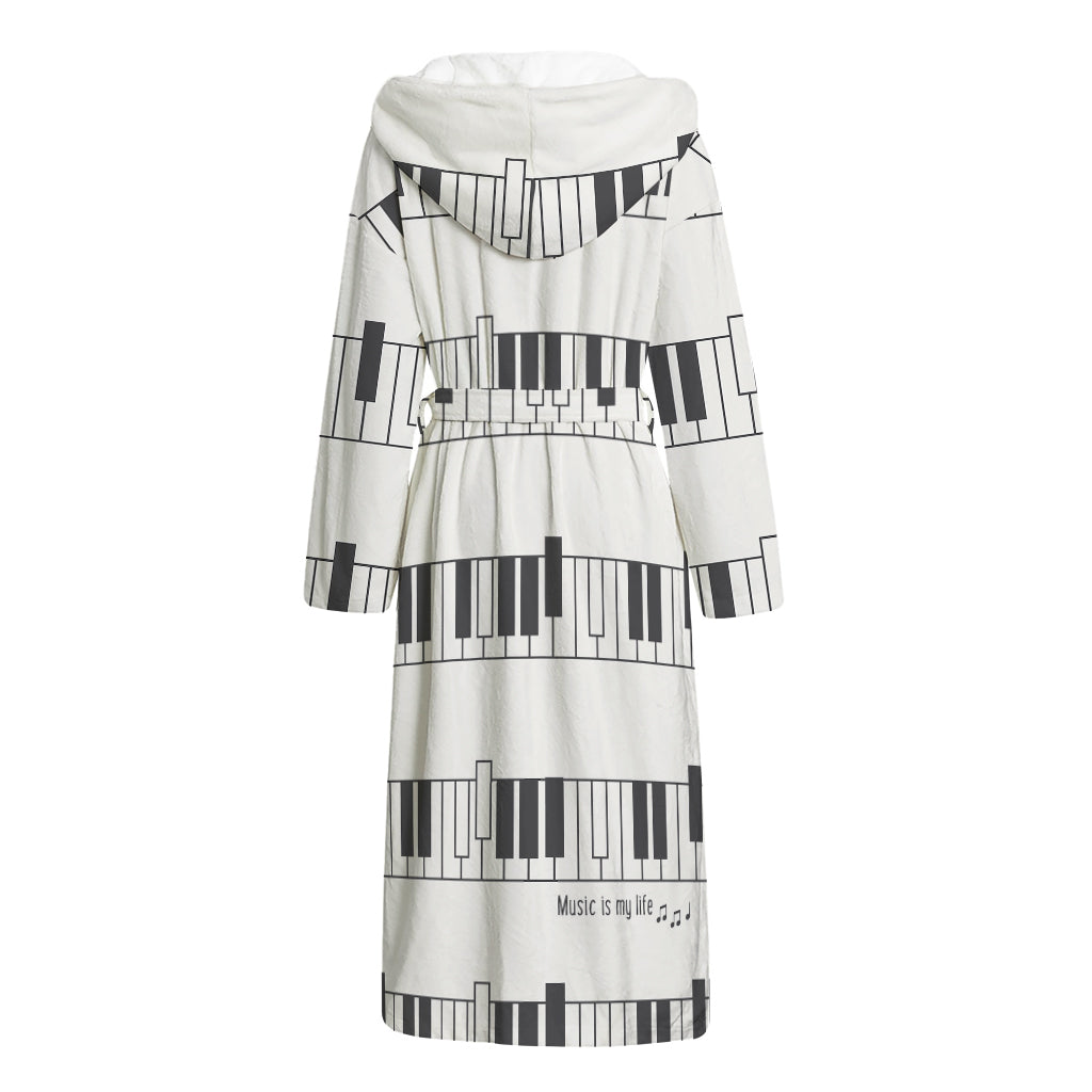 Piano Pattern Print Hooded Bathrobe