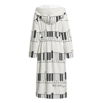 Piano Pattern Print Hooded Bathrobe
