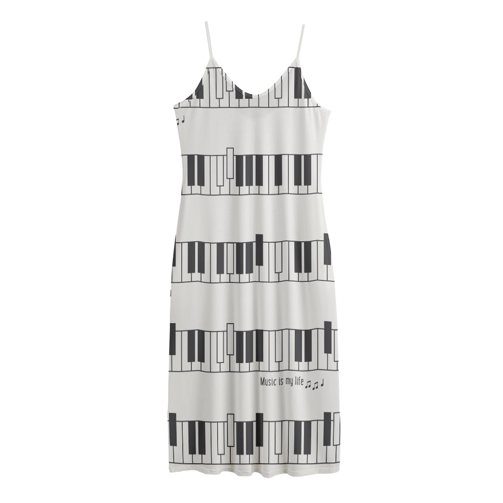 Piano Pattern Print Jersey Midi Cami Dress