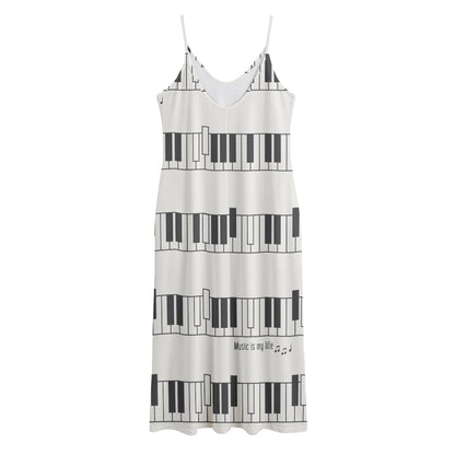 Piano Pattern Print Jersey Midi Cami Dress