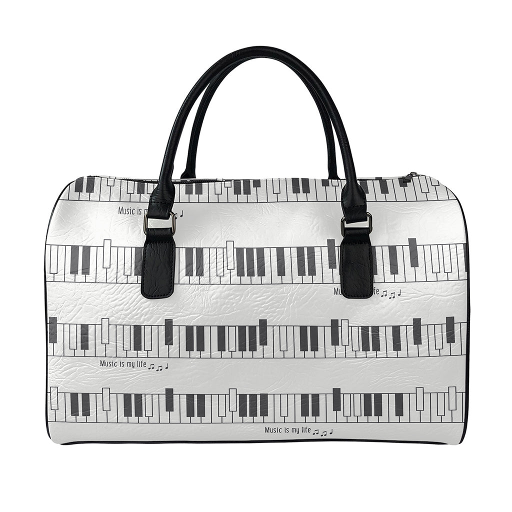 Piano Pattern Print Leather Duffle Bag
