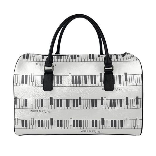 Piano Pattern Print Leather Duffle Bag