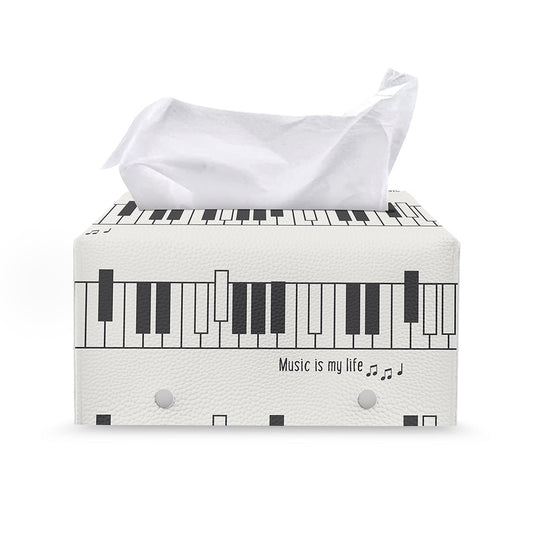 Piano Pattern Print Leather Tissue Box Cover