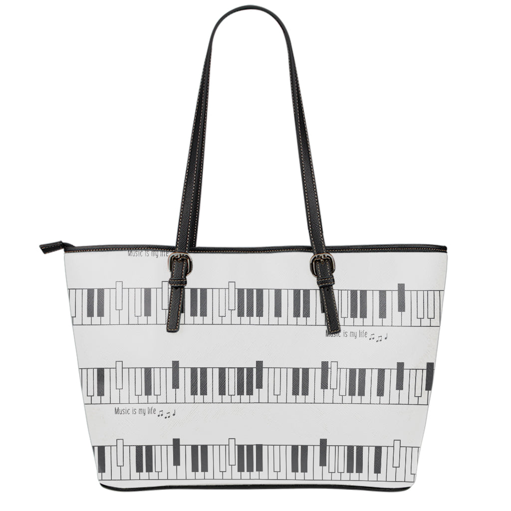 Piano Pattern Print Leather Tote Bag