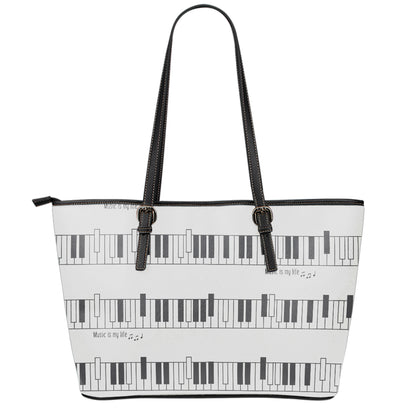 Piano Pattern Print Leather Tote Bag