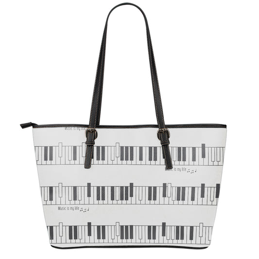 Piano Pattern Print Leather Tote Bag