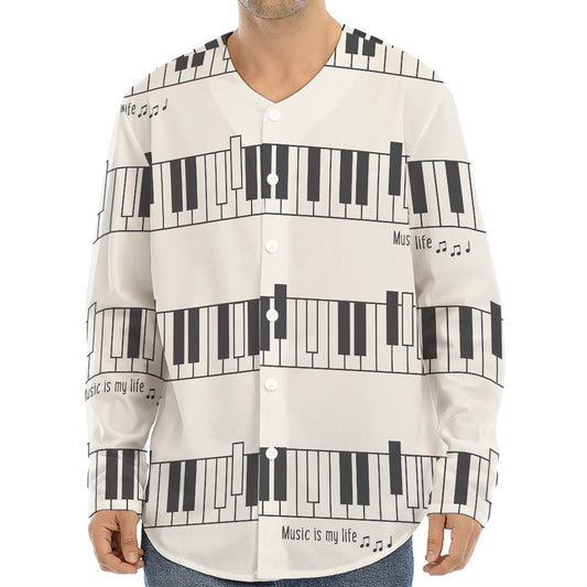 Piano Pattern Print Long Sleeve Baseball Jersey