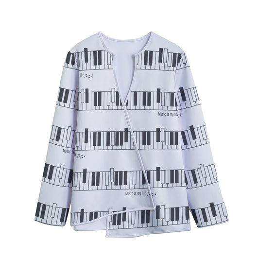Piano Pattern Print Long Sleeve Short Coat