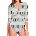 Piano Pattern Print Long Sleeve Swimsuit