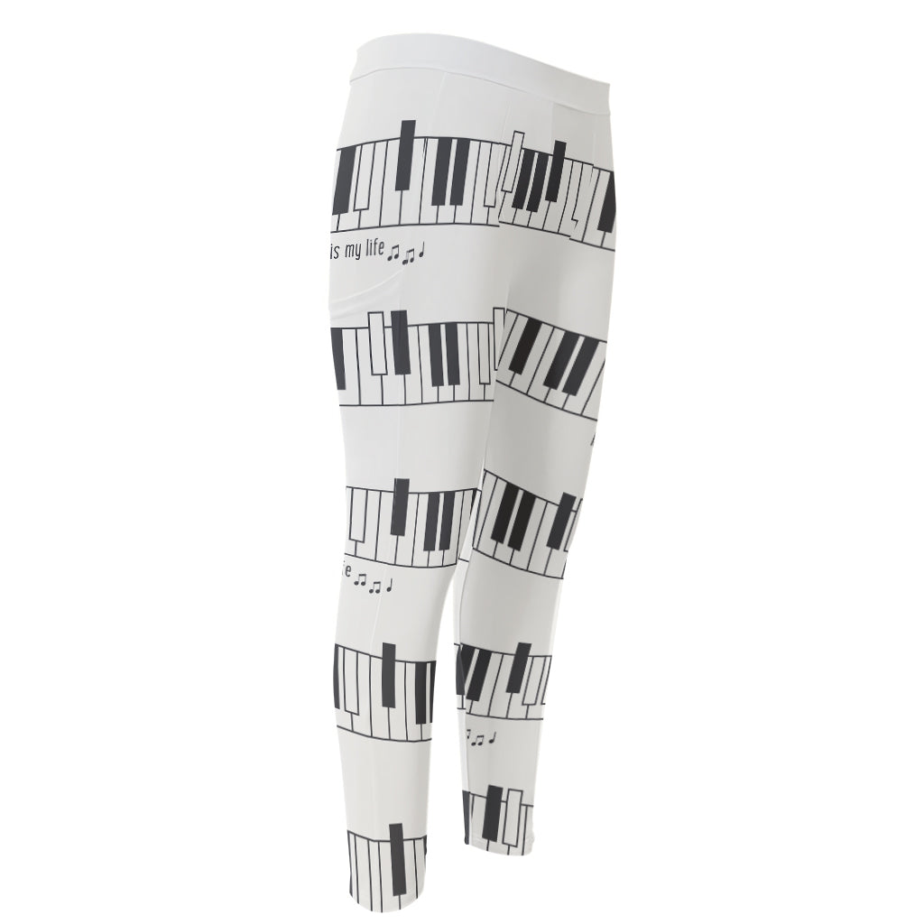 Piano Pattern Print Men's Compression Pants