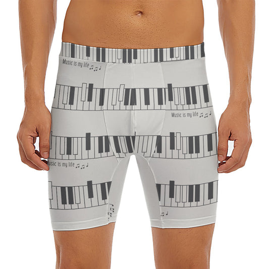 Piano Pattern Print Men's Long Boxer Briefs