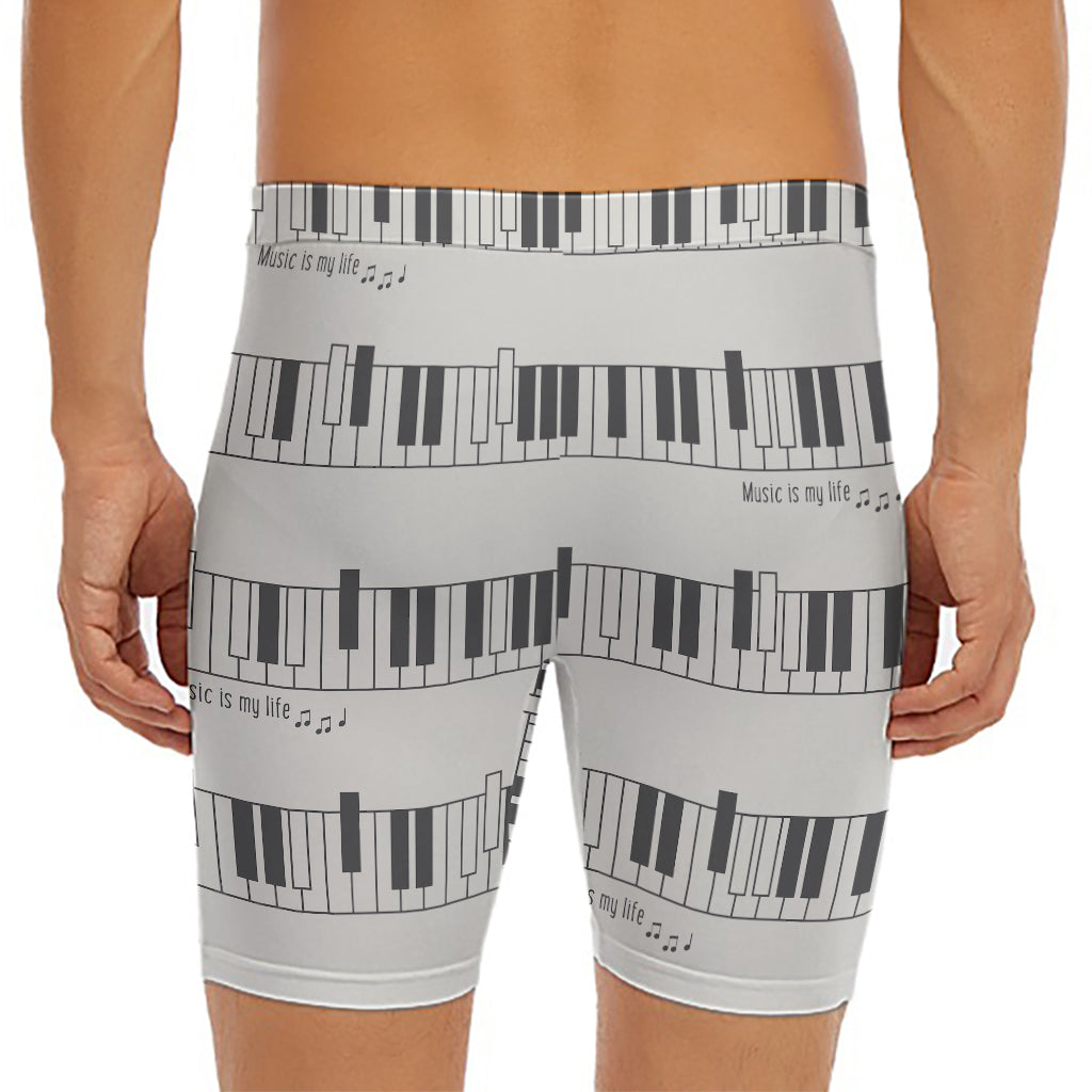Piano Pattern Print Men's Long Boxer Briefs