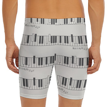 Piano Pattern Print Men's Long Boxer Briefs