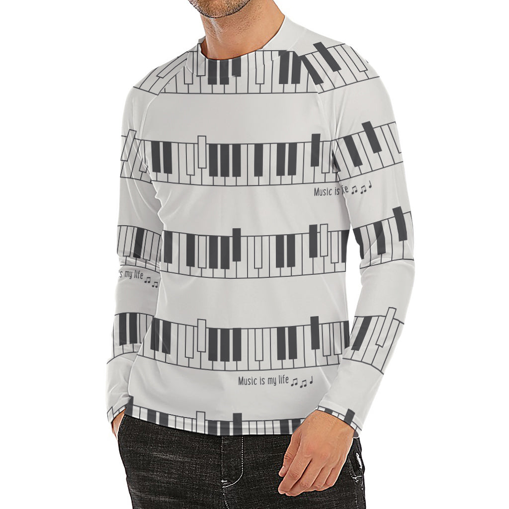 Piano Pattern Print Men's Long Sleeve Rash Guard