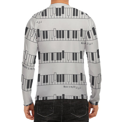 Piano Pattern Print Men's Long Sleeve Rash Guard