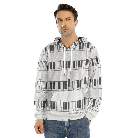 Piano Pattern Print Men's Velvet Pullover Hoodie