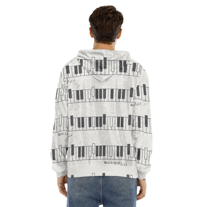Piano Pattern Print Men's Velvet Pullover Hoodie