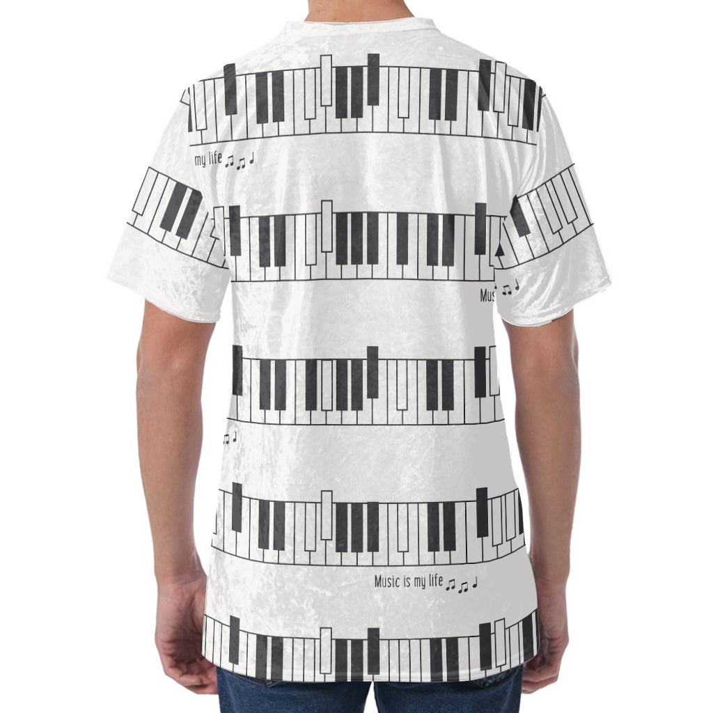Piano Pattern Print Men's Velvet T-Shirt