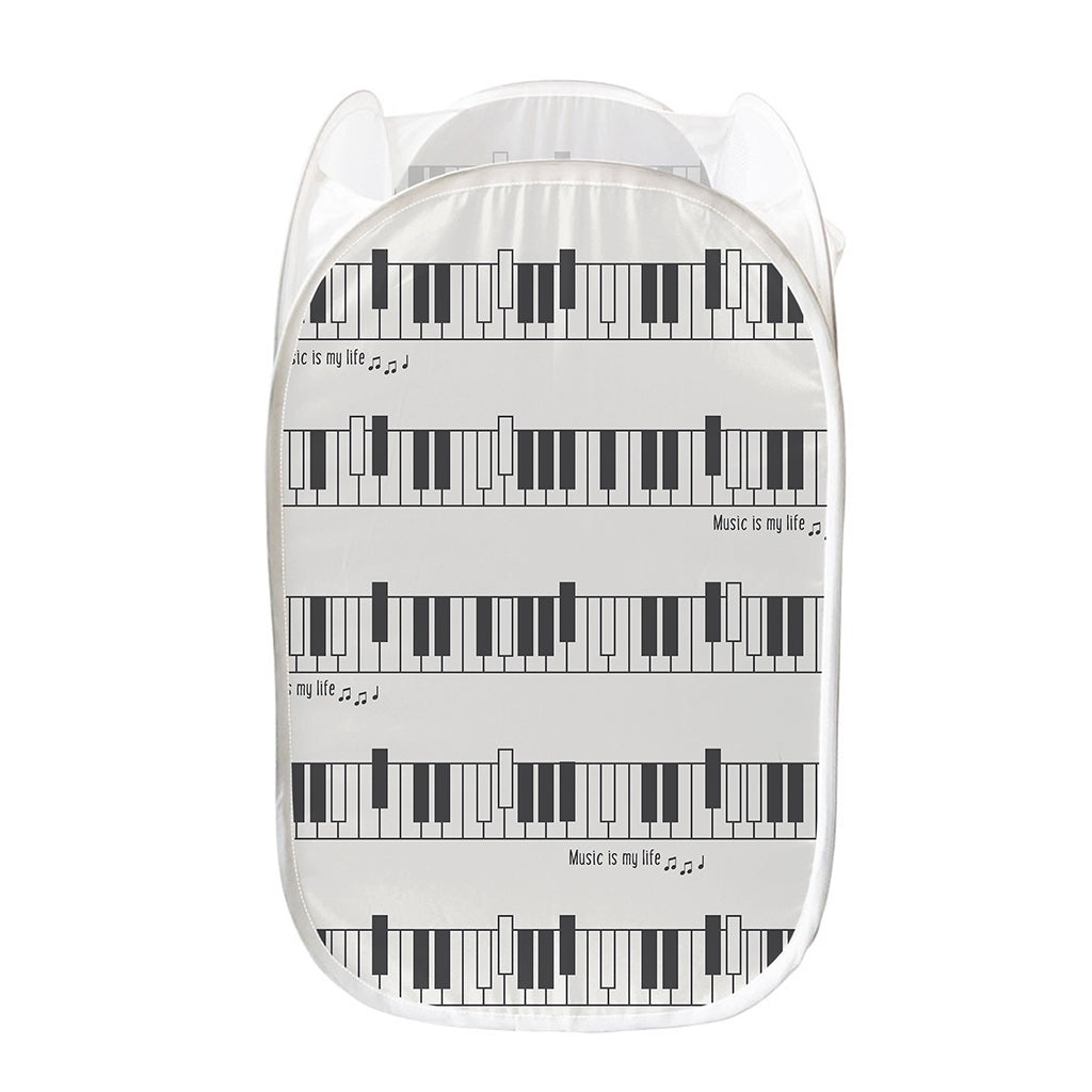 Piano Pattern Print Mesh Laundry Hamper