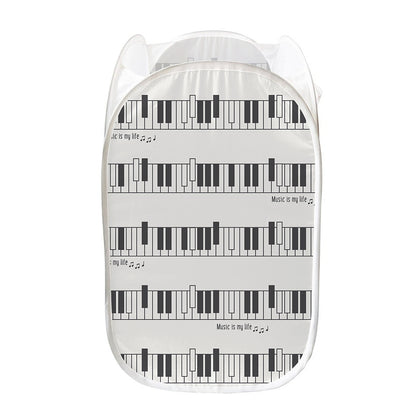 Piano Pattern Print Mesh Laundry Hamper