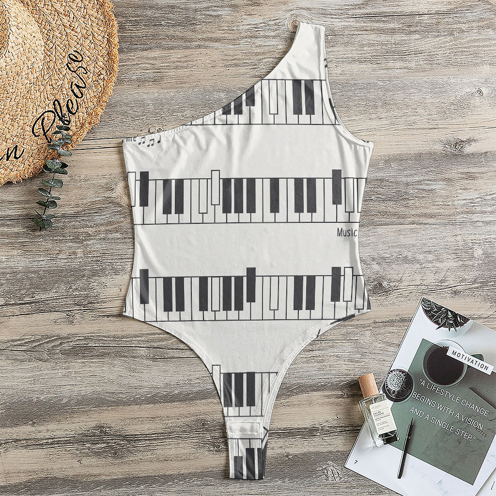 Piano Pattern Print One Shoulder Bodysuit