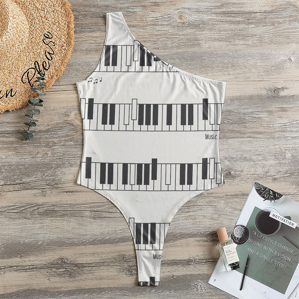 Piano Pattern Print One Shoulder Bodysuit