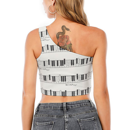 Piano Pattern Print One Shoulder Crop Top