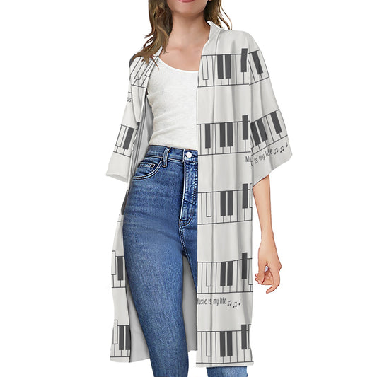 Piano Pattern Print Open Front Beach Cover Up