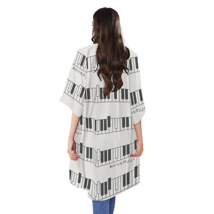 Piano Pattern Print Open Front Beach Cover Up