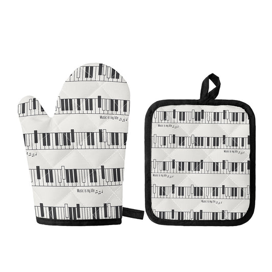 Piano Pattern Print Oven Mitt And Pot Holder Set