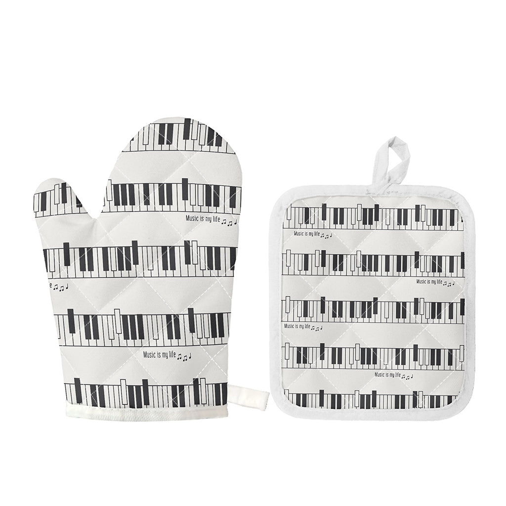Piano Pattern Print Oven Mitt And Pot Holder Set