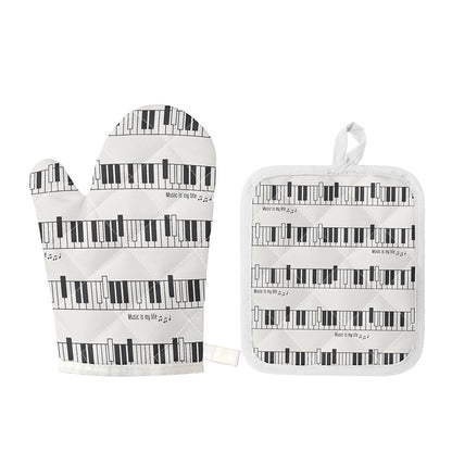 Piano Pattern Print Oven Mitt And Pot Holder Set