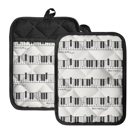 Piano Pattern Print Pot Holders With Pocket