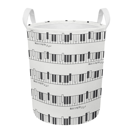 Piano Pattern Print Round Laundry Basket