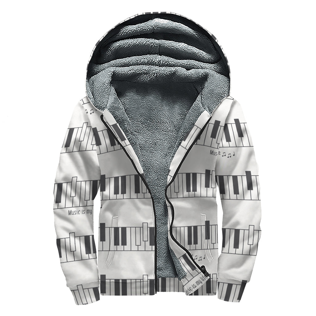 Piano Pattern Print Sherpa Lined Zip Up Hoodie