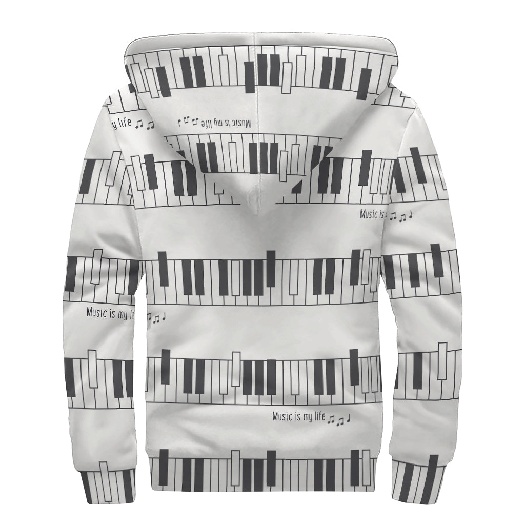 Piano Pattern Print Sherpa Lined Zip Up Hoodie