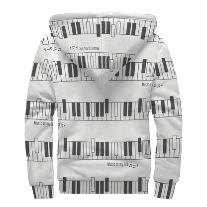 Piano Pattern Print Sherpa Lined Zip Up Hoodie