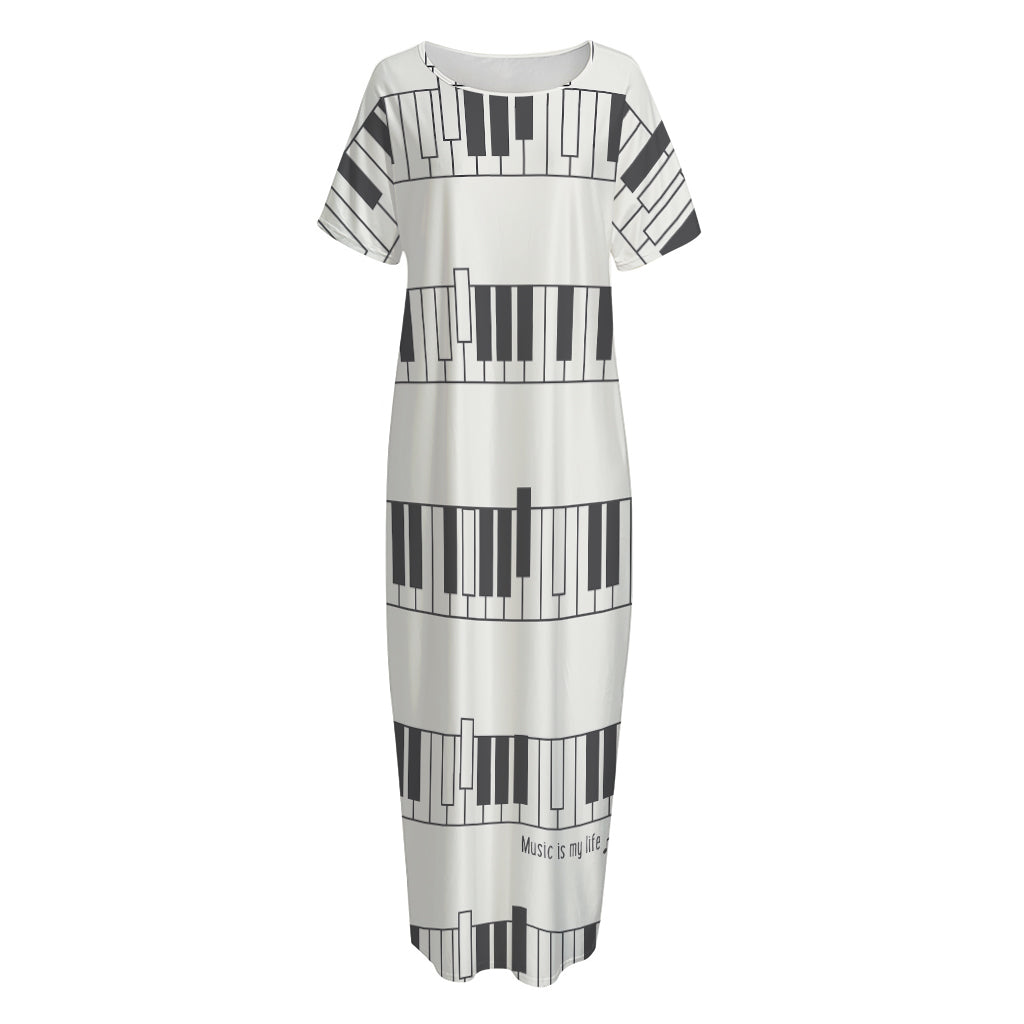 Piano Pattern Print Short Sleeve Long Nightdress