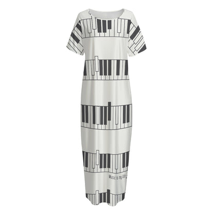 Piano Pattern Print Short Sleeve Long Nightdress