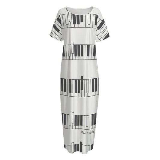 Piano Pattern Print Short Sleeve Long Nightdress