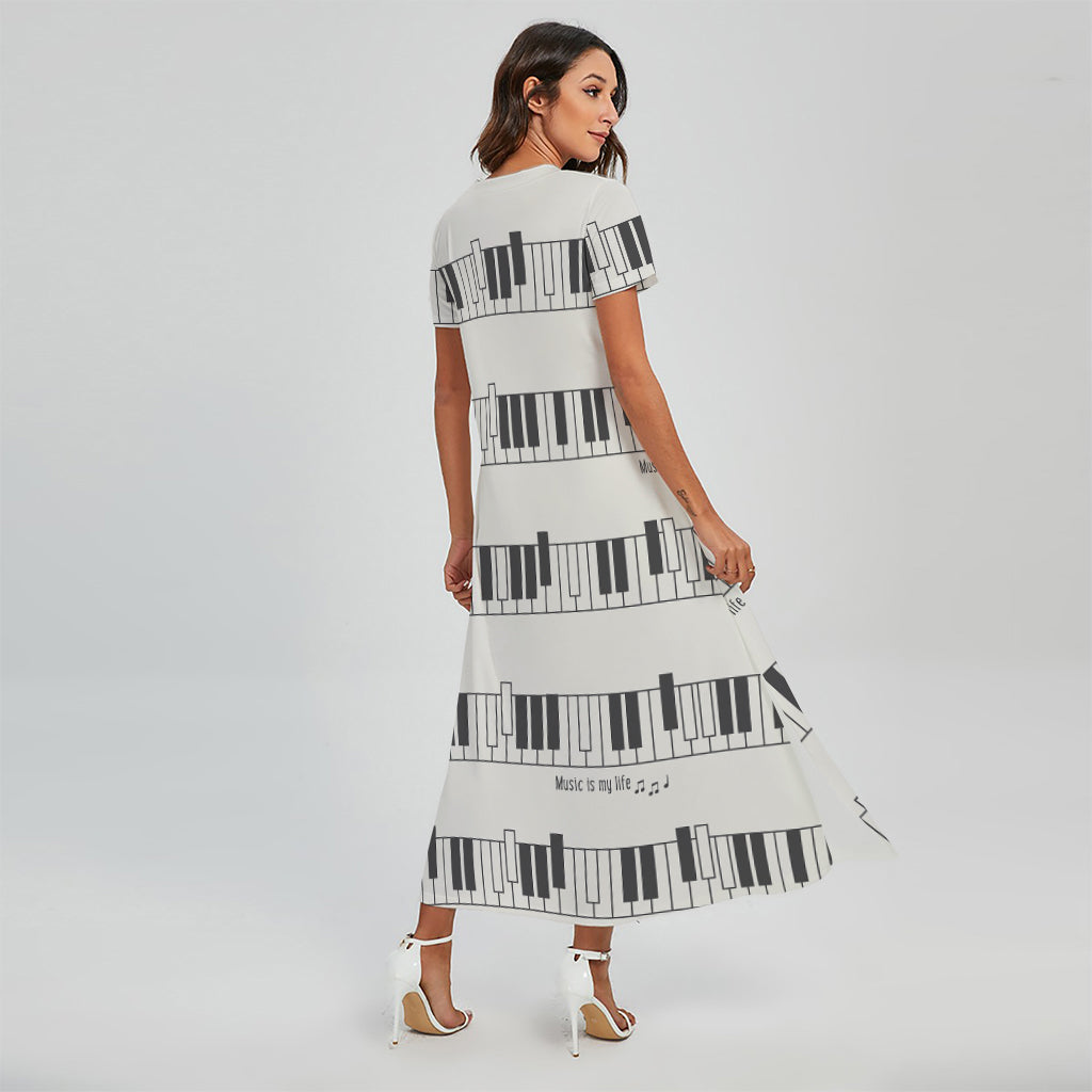 Piano Pattern Print Short Sleeve Maxi Dress