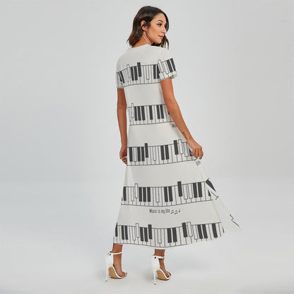 Piano Pattern Print Short Sleeve Maxi Dress