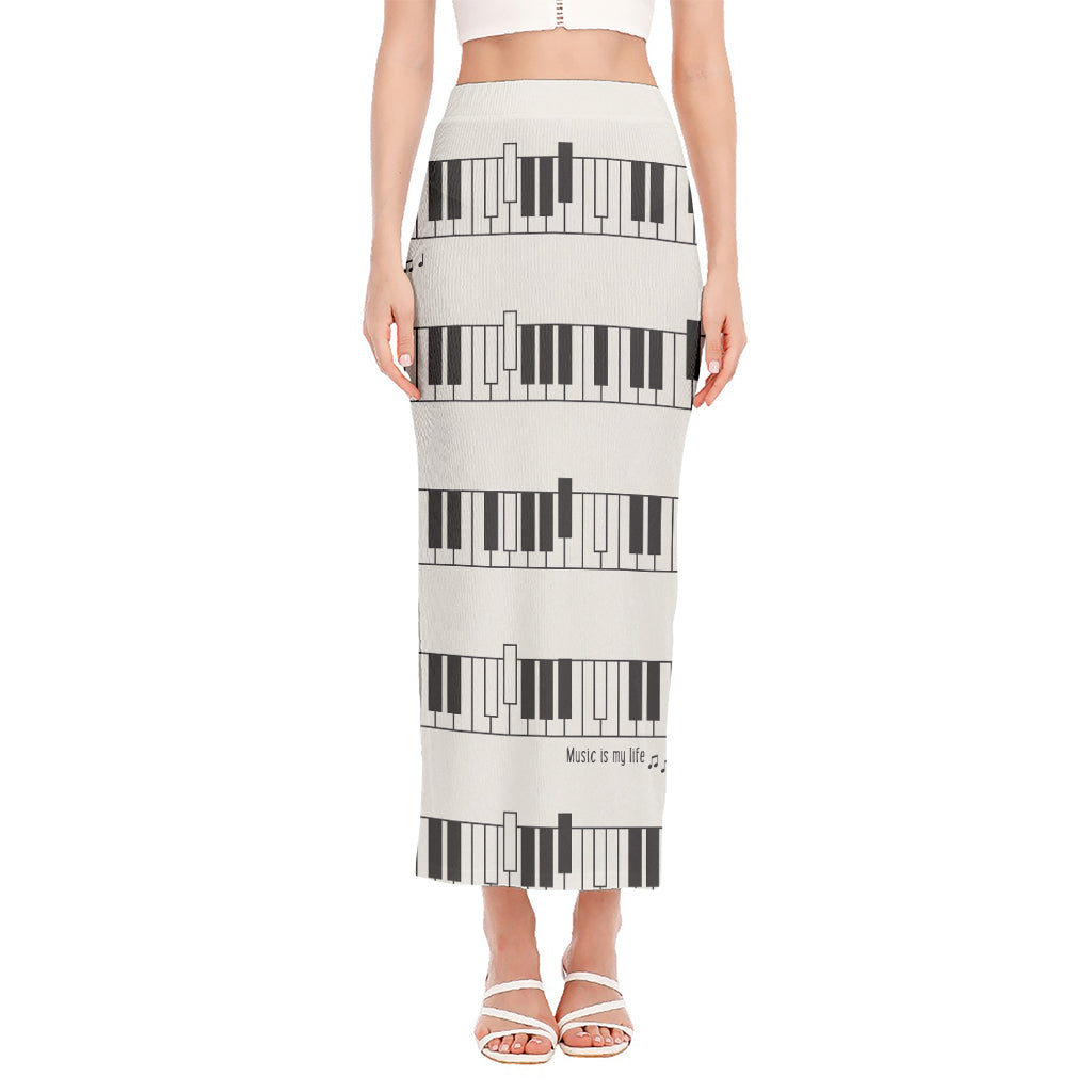 Piano Pattern Print Side Slit Maxi Skirt