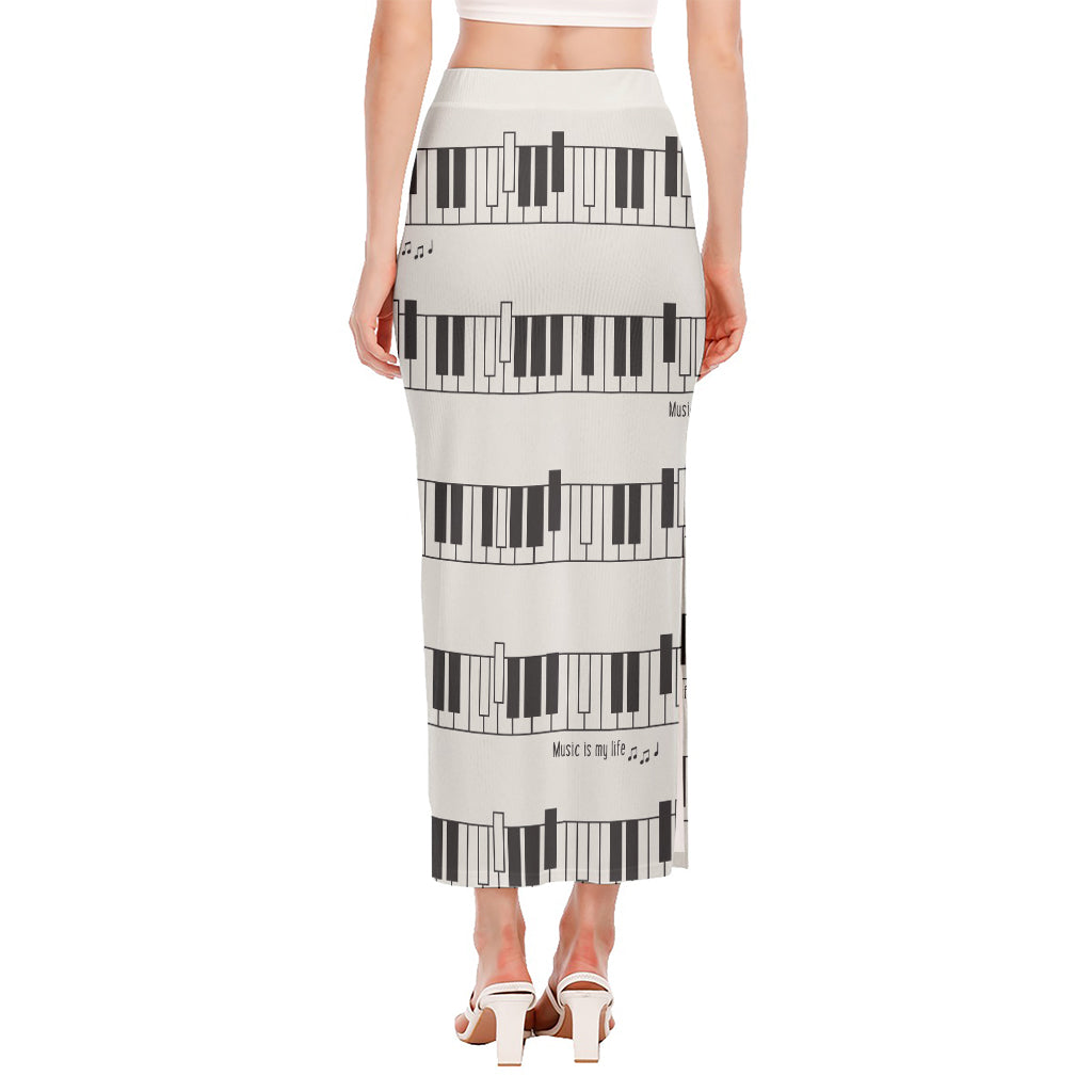 Piano Pattern Print Side Slit Maxi Skirt