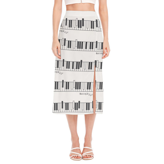 Piano Pattern Print Side Slit Midi Skirt
