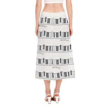 Piano Pattern Print Side Slit Midi Skirt